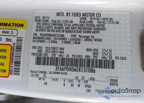 2014 Ford Fusion Se из США, поврежденный, VIN 3FA6P0HD6ER131086
